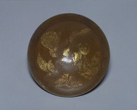 Brown-glazed bowl with tree peony motif in gold, and silver-band along the edge image